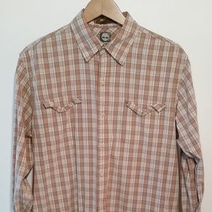 Timberland M plaid cotton button down shirt s/s